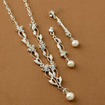 Pearl Drop and Vines Crystal Necklace Set Cassandra Lynne Silver 
