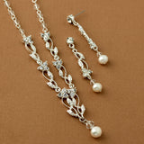 Pearl Drop and Vines Crystal Necklace Set Cassandra Lynne Silver 