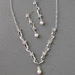 Pearl Drop and Vines Crystal Necklace Set Cassandra Lynne Silver 