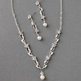Pearl Drop and Vines Crystal Necklace Set Cassandra Lynne Silver 