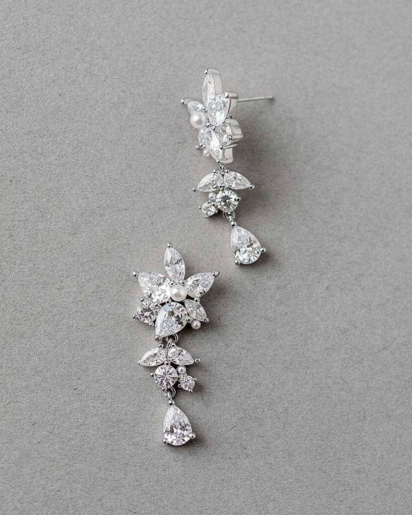 Silver wedding earrings with pearls - Cassandra Lynne