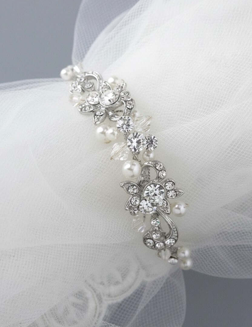 Silver wedding bracelet with ivory pearls - Cassandra Lynne