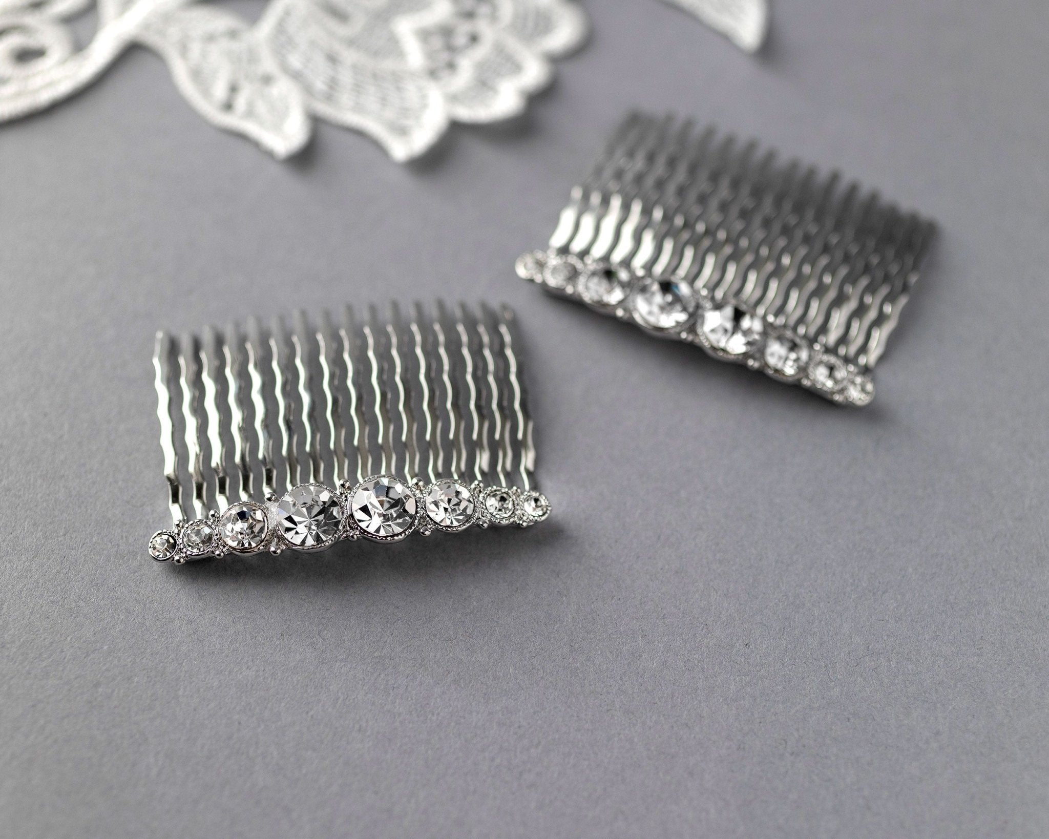 Simple Crystal Bridal Comb Set - Hair Comb - Cassandra Lynne