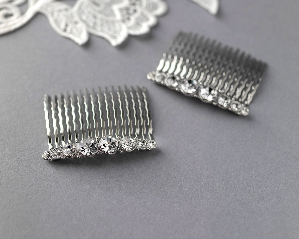 Simple Crystal Bridal Comb Set - Hair Comb - Cassandra Lynne