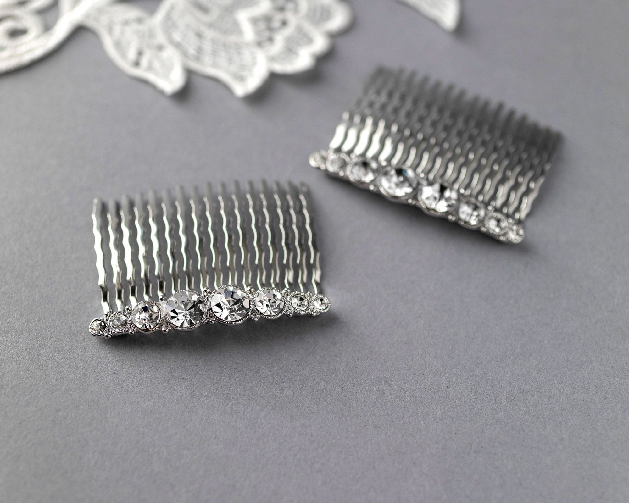 Simple Crystal Bridal Comb Set - Hair Comb - Cassandra Lynne