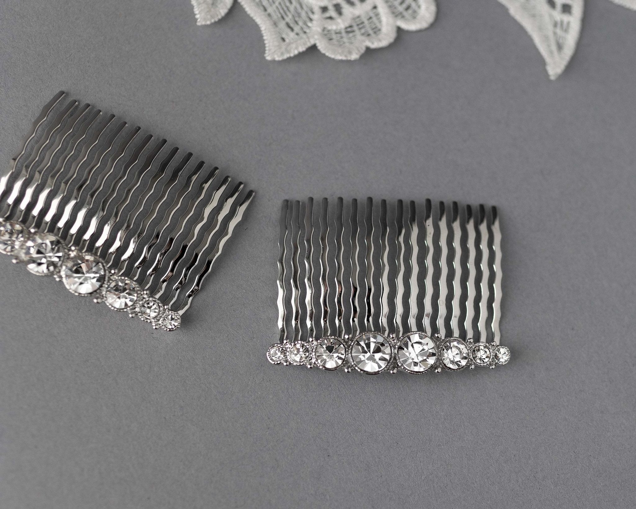 Simple Crystal Bridal Comb Set - Hair Comb - Cassandra Lynne