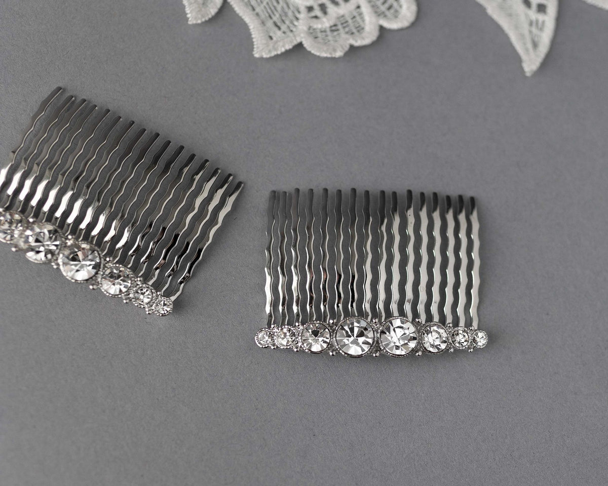 Simple Crystal Bridal Comb Set - Hair Comb - Cassandra Lynne