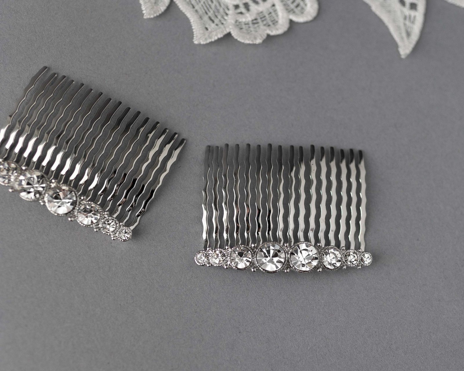 Simple Crystal Bridal Comb Set - Hair Comb - Cassandra Lynne