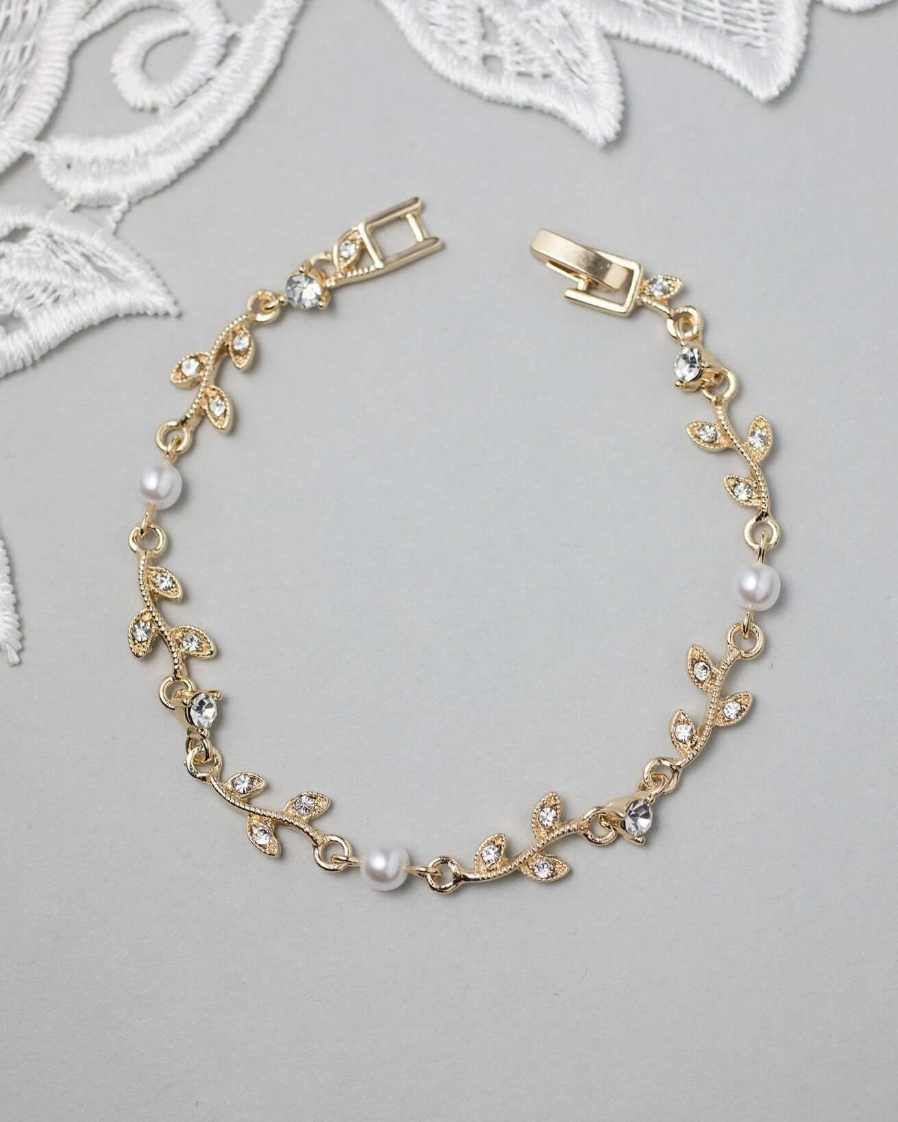 Simple Crystal Vine Necklace, Earrings, and Bracelet with Pearls - Necklace Set - Cassandra Lynne