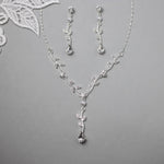 Simple Crystal Vine Necklace, Earrings, and Bracelet with Pearls - Necklace Set - Cassandra Lynne