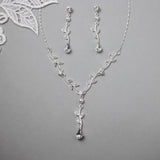 Simple Crystal Vine Necklace, Earrings, and Bracelet with Pearls - Necklace Set - Cassandra Lynne