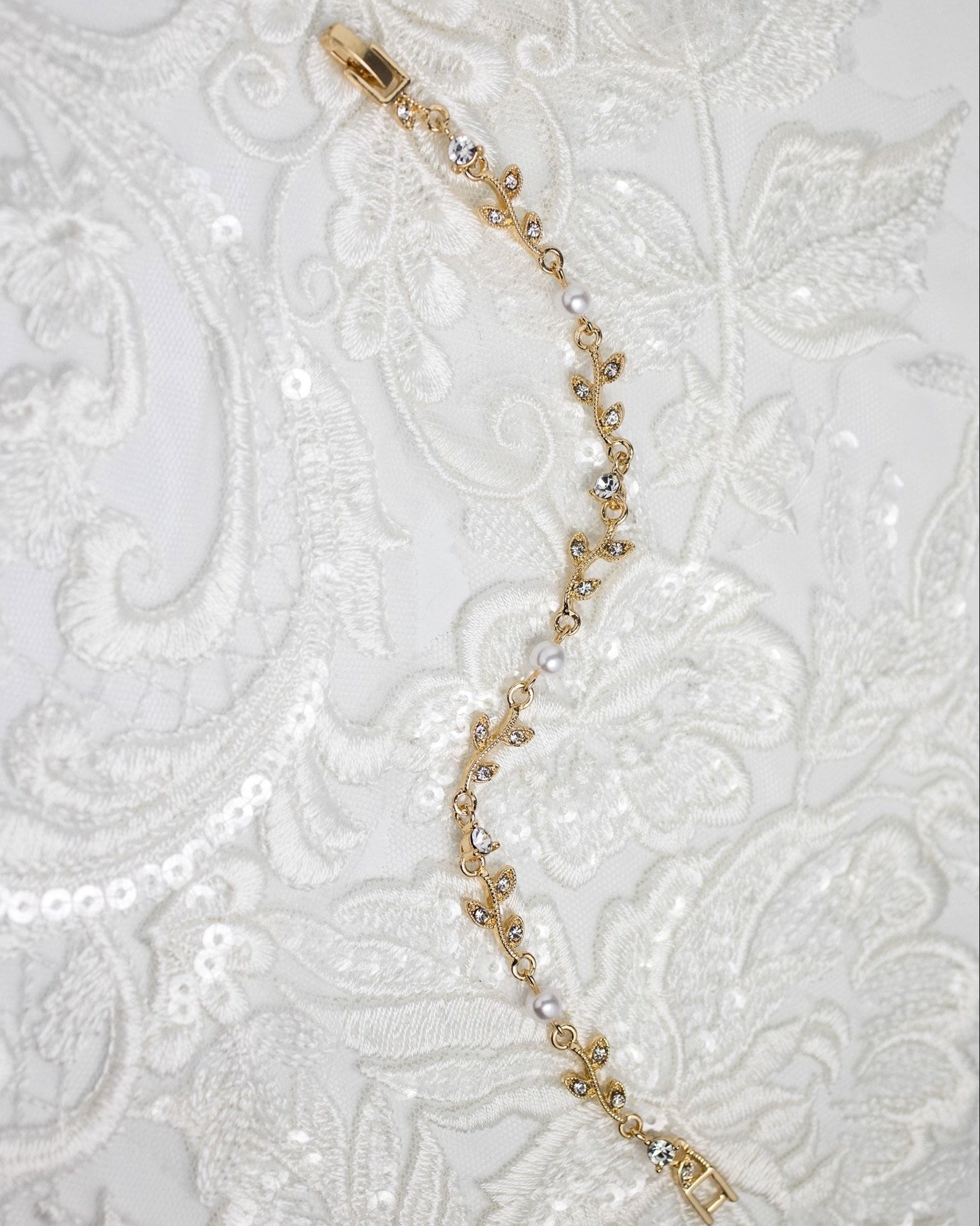 Simple Crystal Vine Necklace, Earrings, and Bracelet with Pearls - Necklace Set - Cassandra Lynne