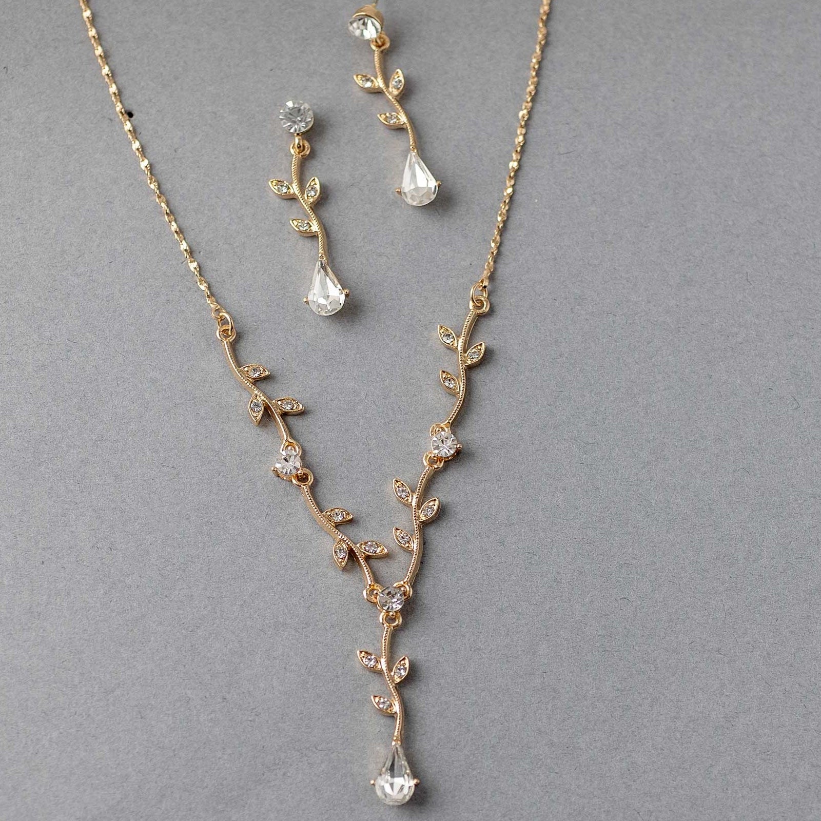 Simple Crystal Vine Necklace Set - Necklace Set - Cassandra Lynne