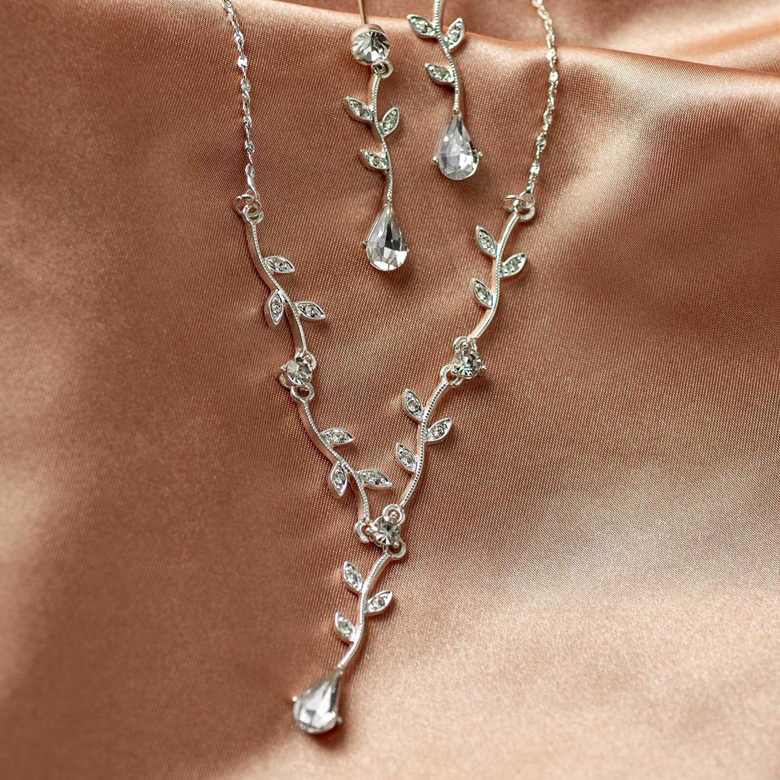 Simple Crystal Vine Necklace Set - Necklace Set - Cassandra Lynne