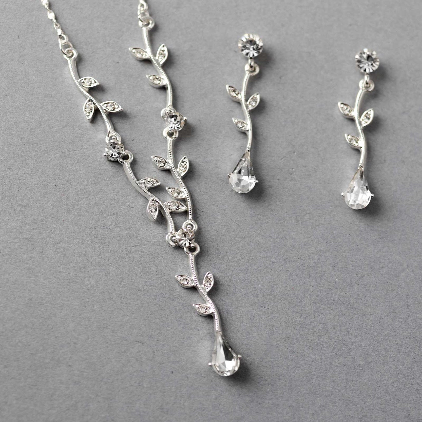 Simple Crystal Vine Necklace Set - Necklace Set - Cassandra Lynne