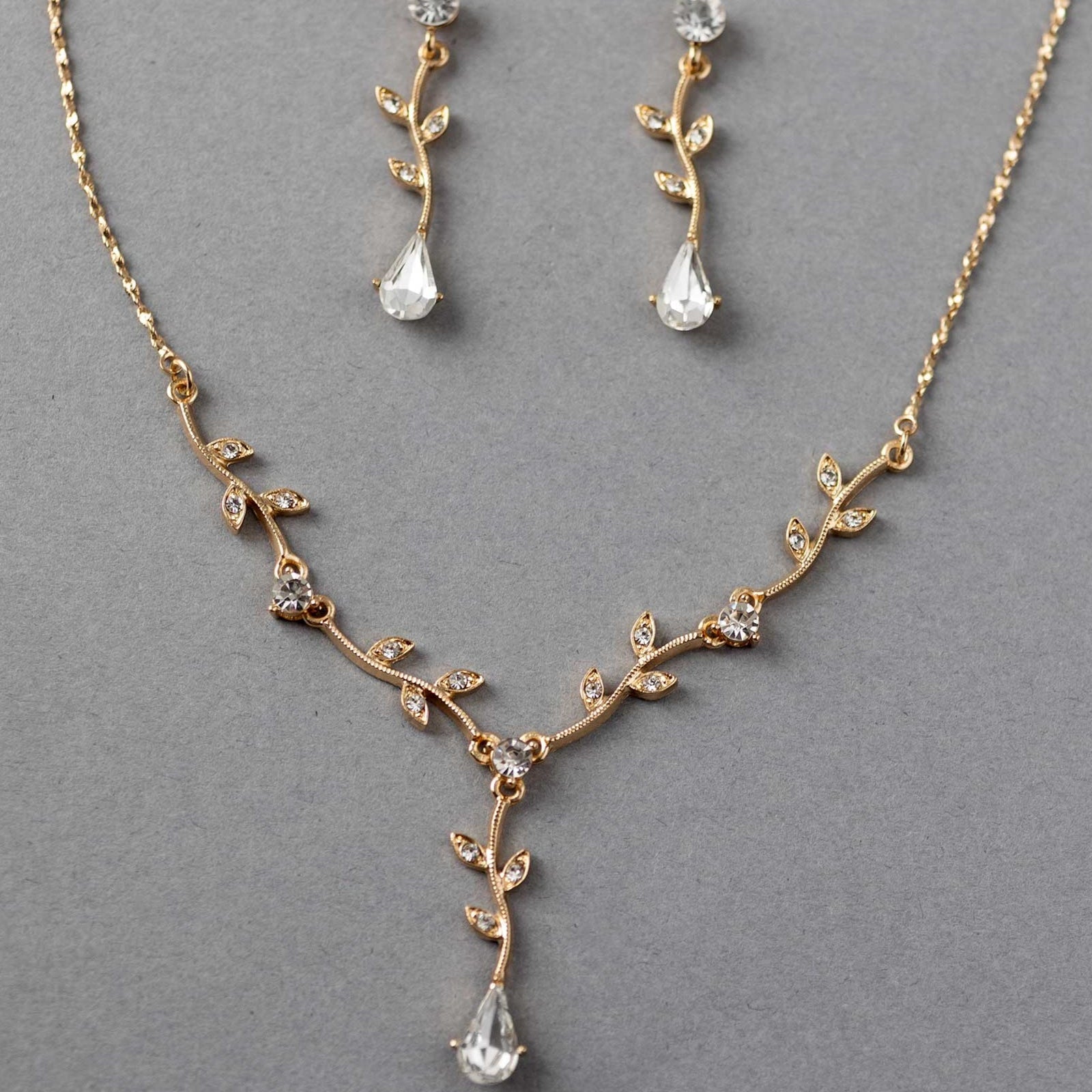 Simple Crystal Vine Necklace Set - Necklace Set - Cassandra Lynne