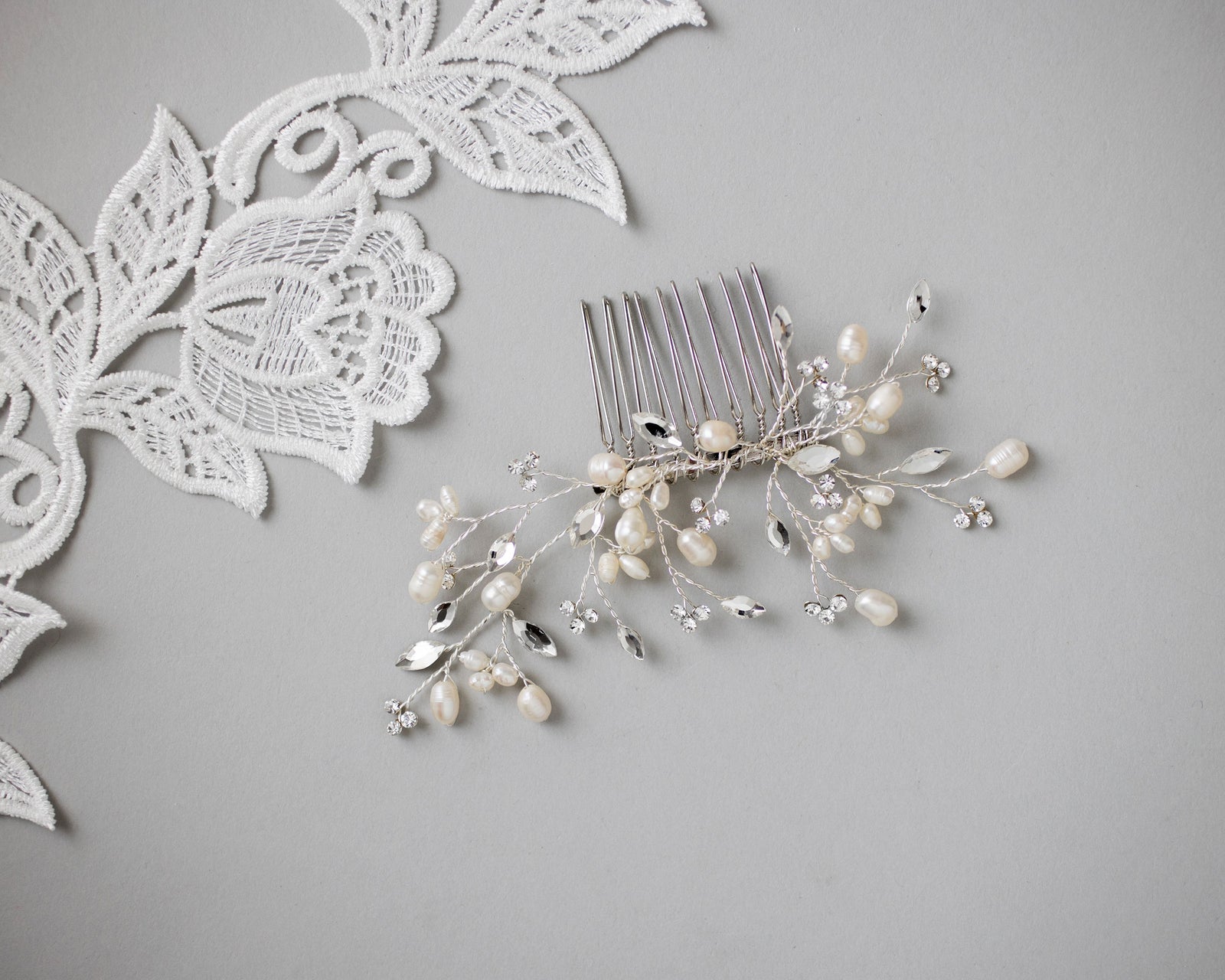Pearl Bridal Hair Comb in Silver
