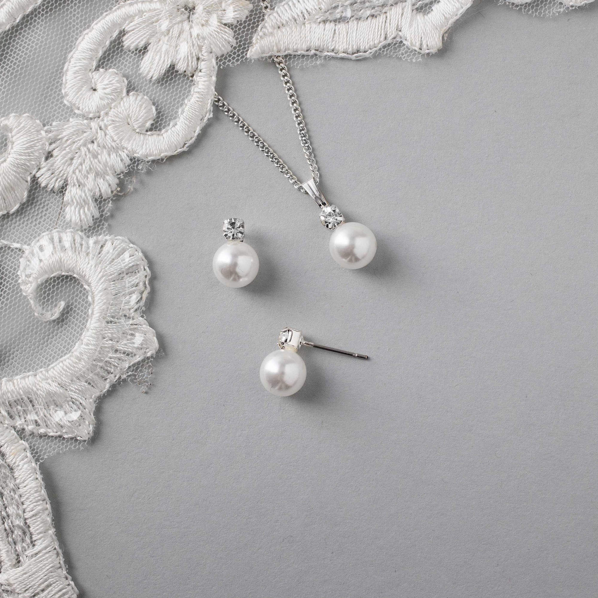 Classic White Pearl Necklace and Earrings