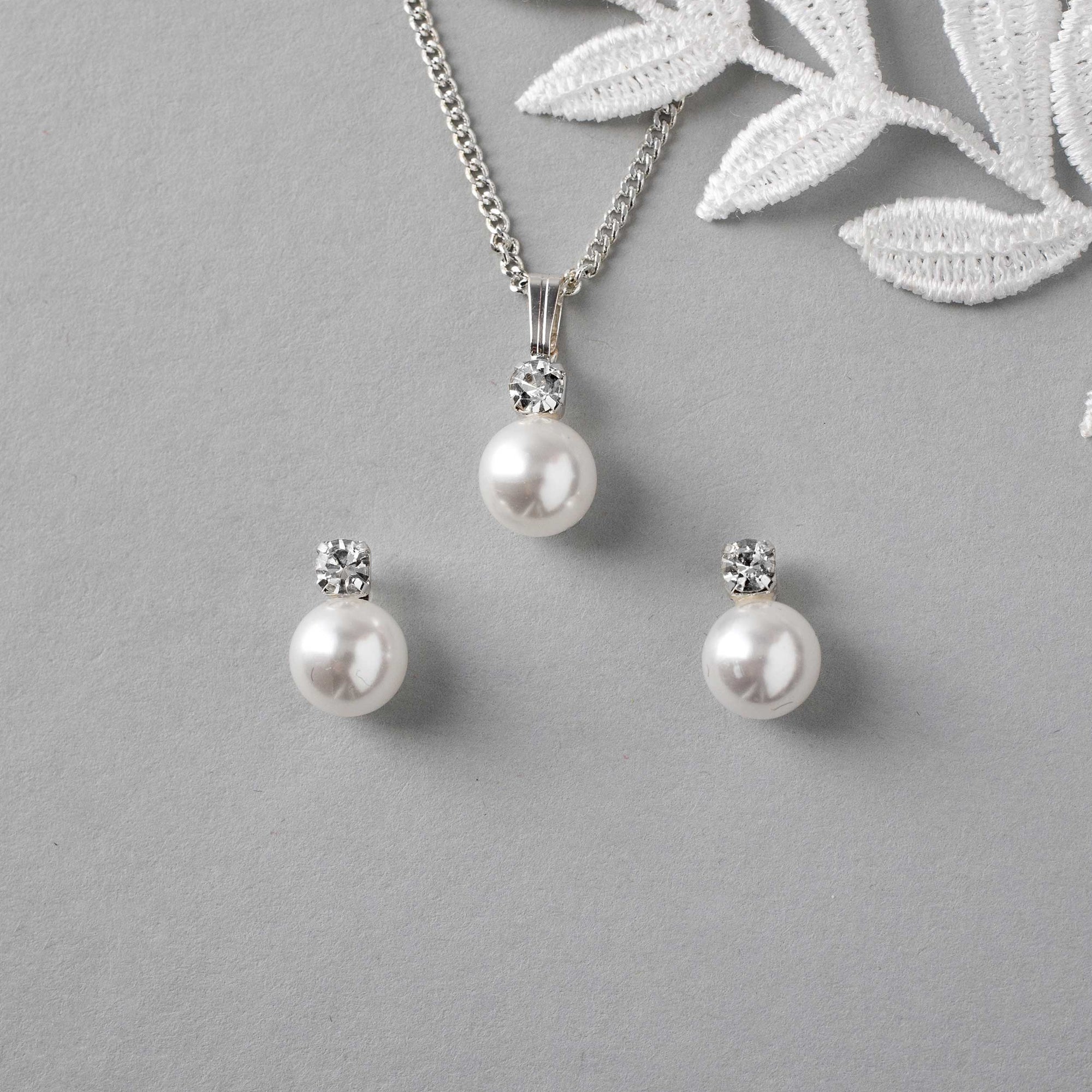 Classic White Pearl Necklace and Earrings