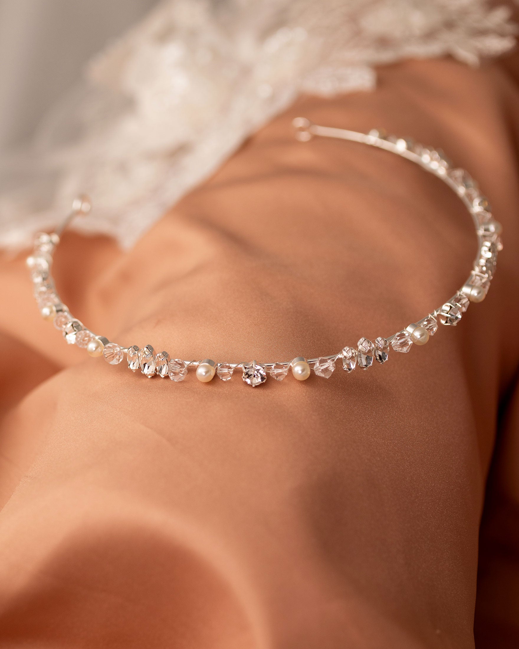 Dainty Bridal Headband of Pearls Crystal and Jewels - Cassandra Lynne