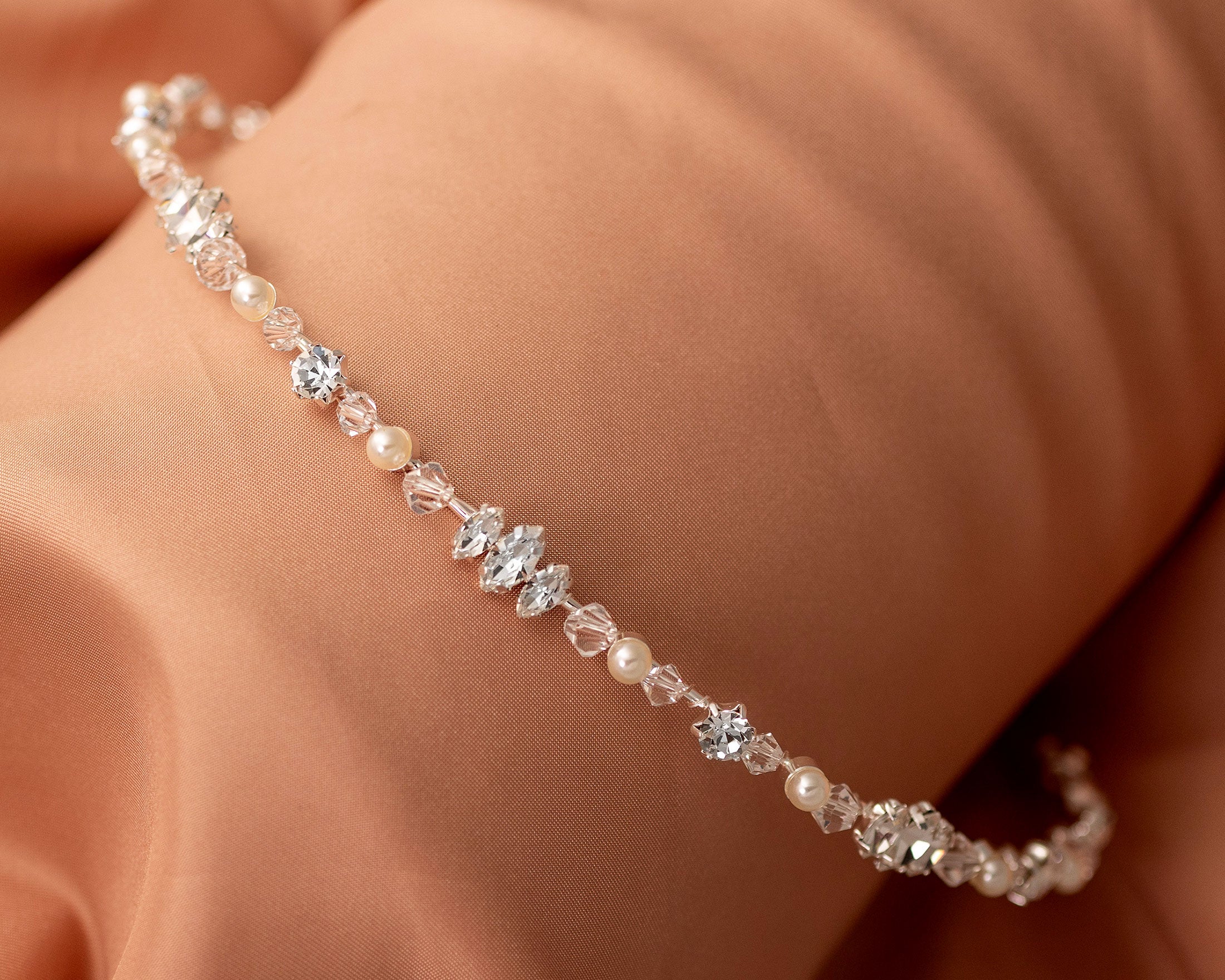 Dainty Bridal Headband of Pearls Crystal and Jewels - Cassandra Lynne