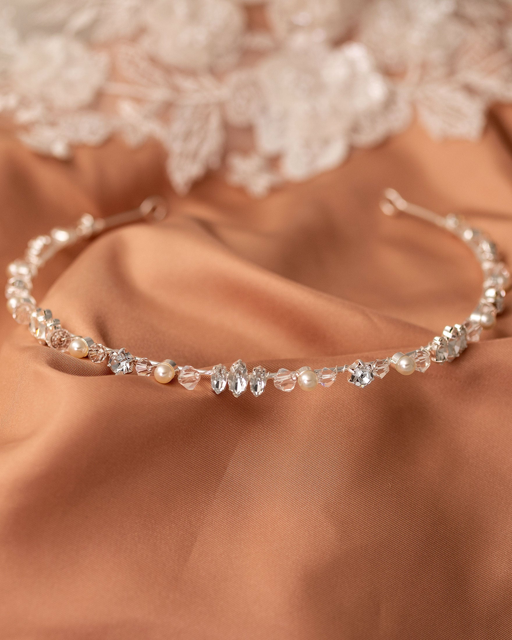 Dainty Bridal Headband of Pearls Crystal and Jewels - Cassandra Lynne