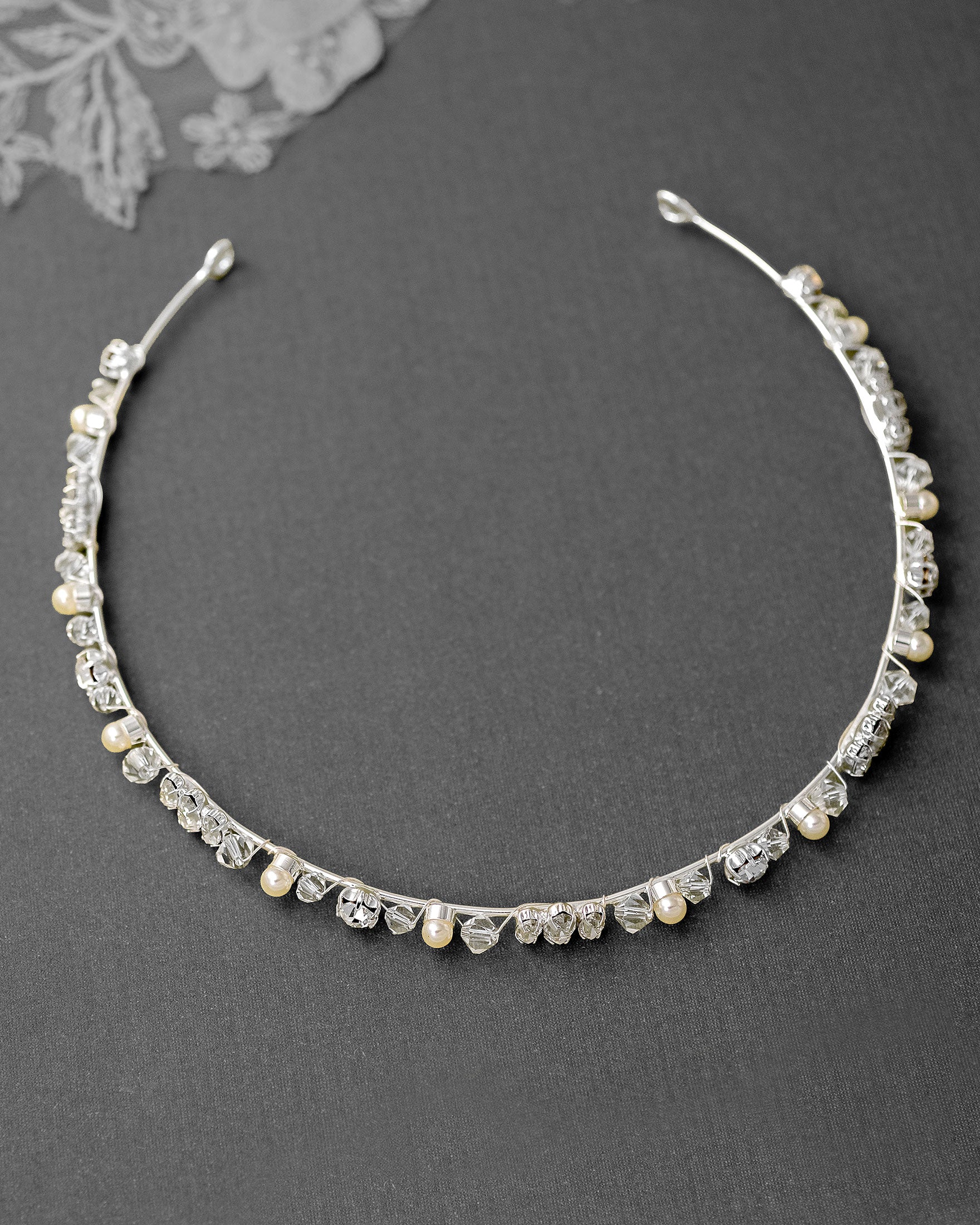 Dainty Bridal Headband of Pearls Crystal and Jewels - Cassandra Lynne