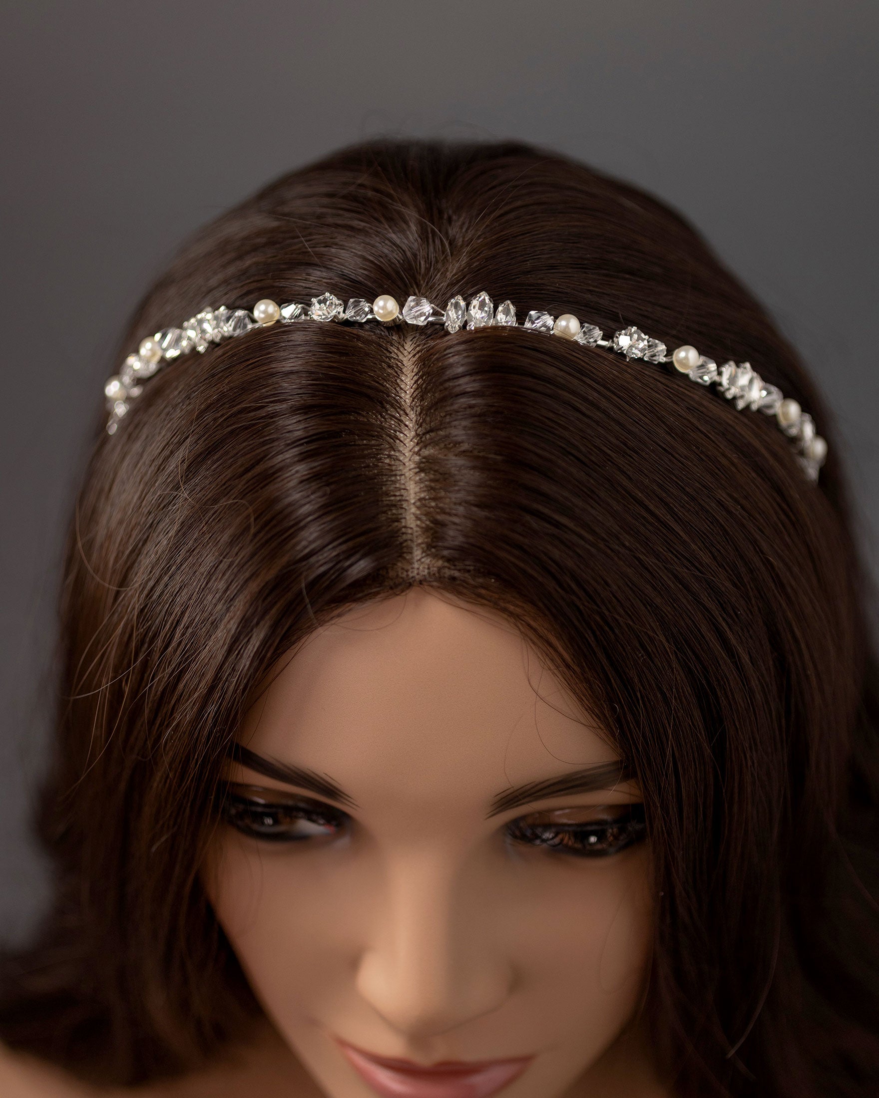Dainty Bridal Headband of Pearls Crystal and Jewels - Cassandra Lynne