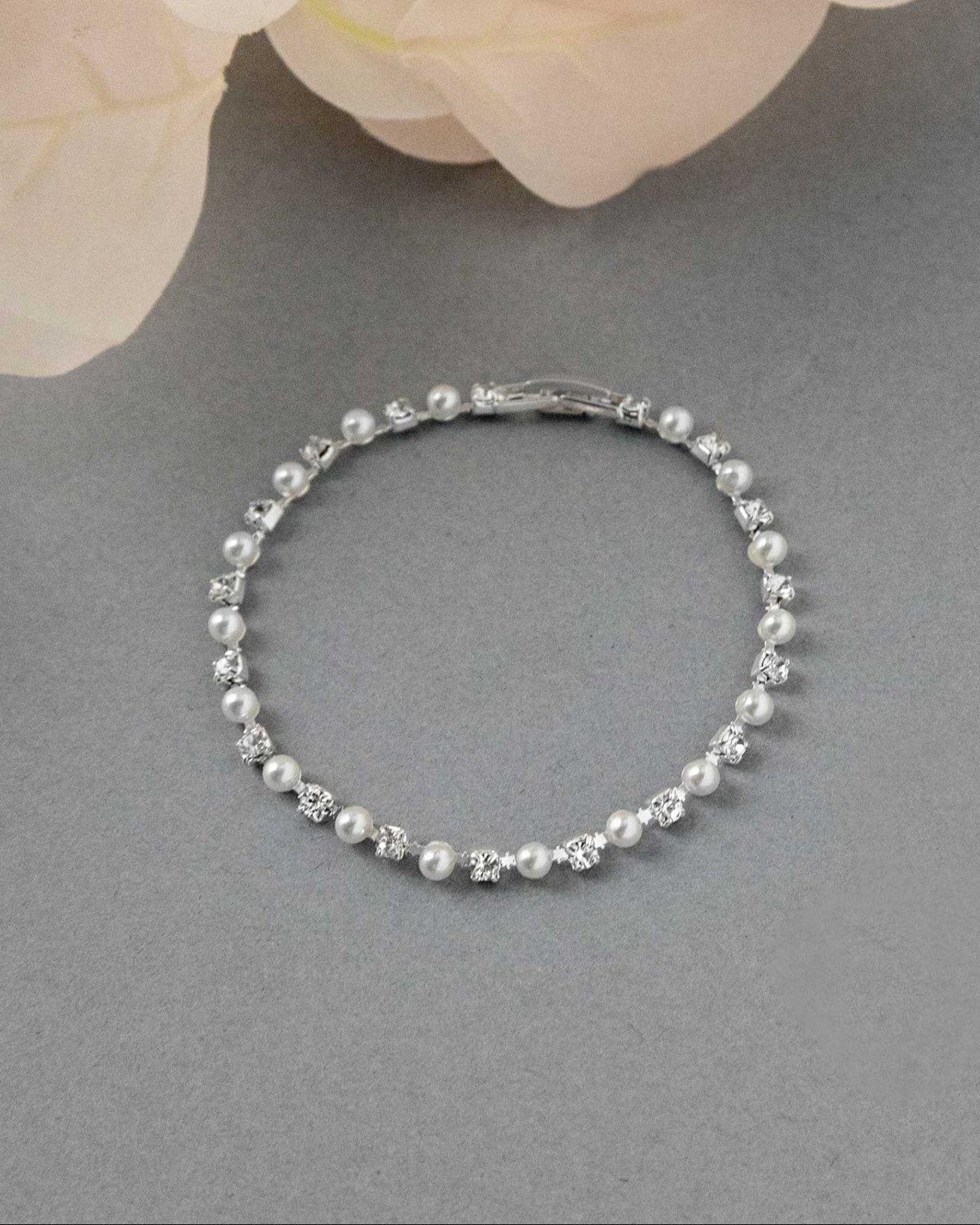 Simple Silver Pearl and Crystal Bracelet - Bracelet - Cassandra Lynne