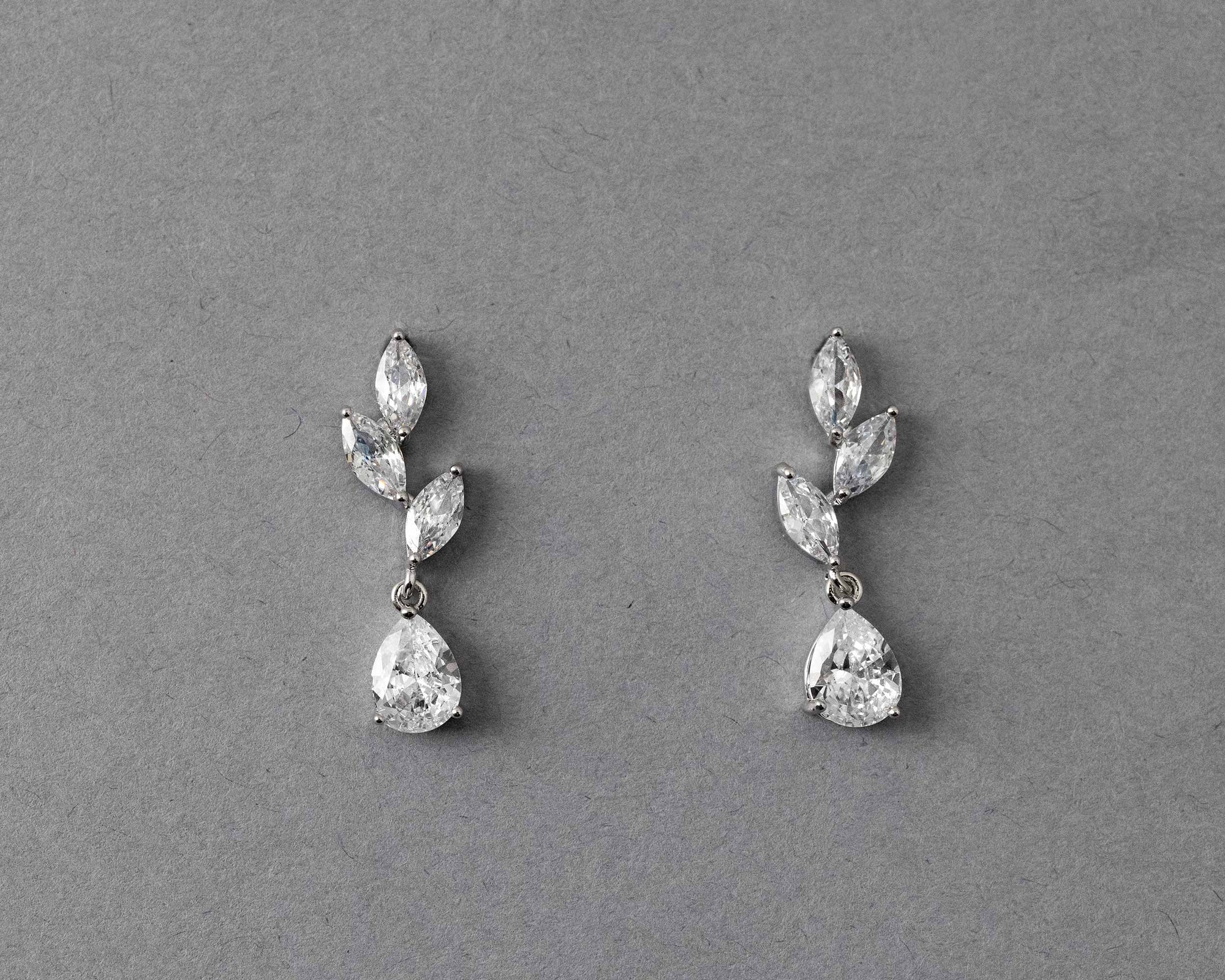 Leaf Pear Drop CZ Pendant & Earrings