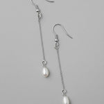 Silver earrings with pearl drops minimalist style bride 