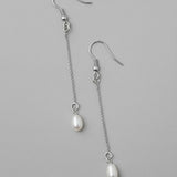 Silver earrings with pearl drops minimalist style bride 