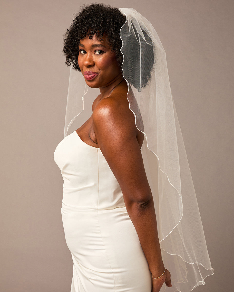 Wavy Pencil Edge Bridal Veil Fingertip Veil -Cassandra Lynne