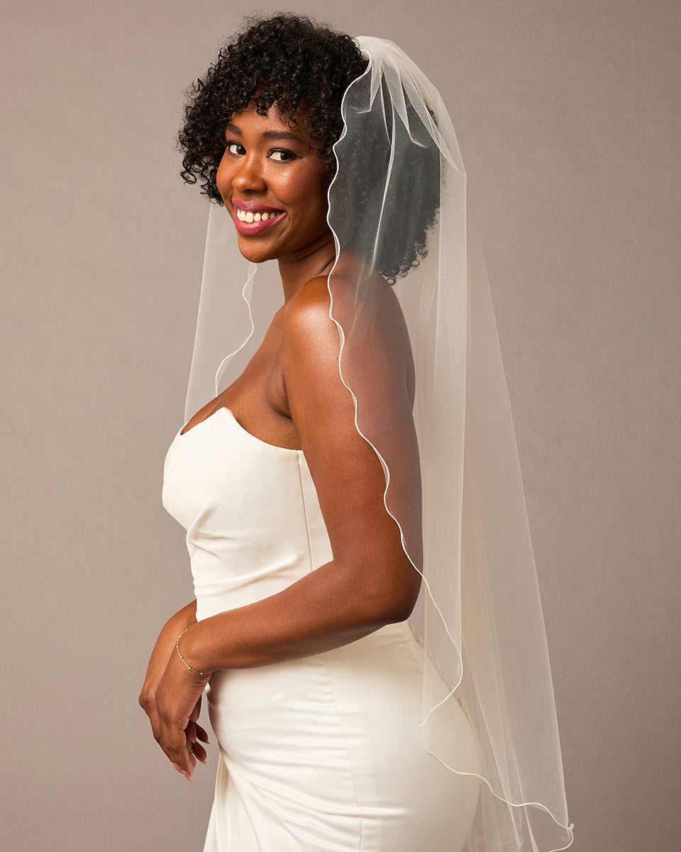 Wavy Pencil Edge Bridal Veil Fingertip Veil -Cassandra Lynne
