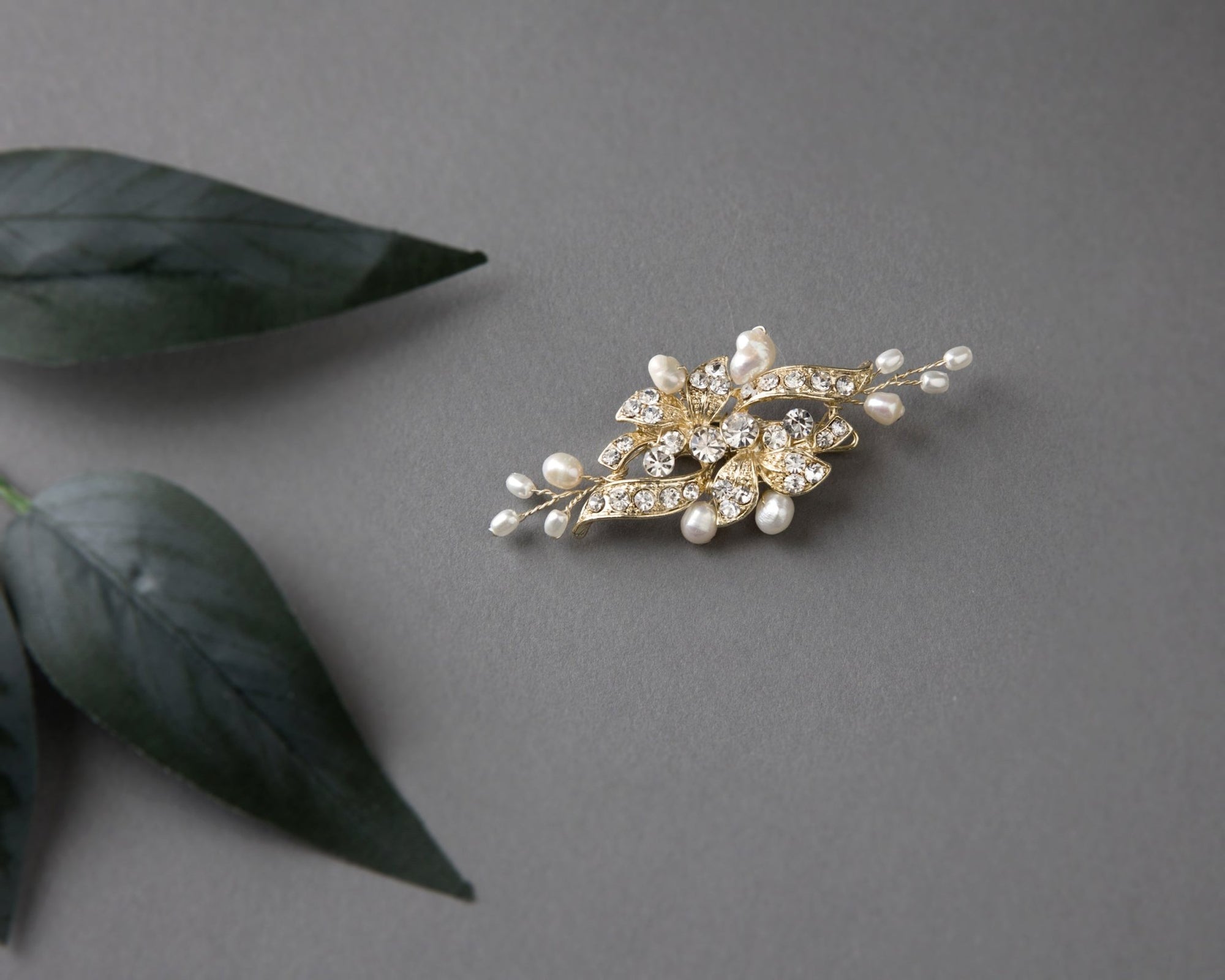 Small Crystal and Pearl Floral Hair Clip - Hair Clips - Cassandra Lynne