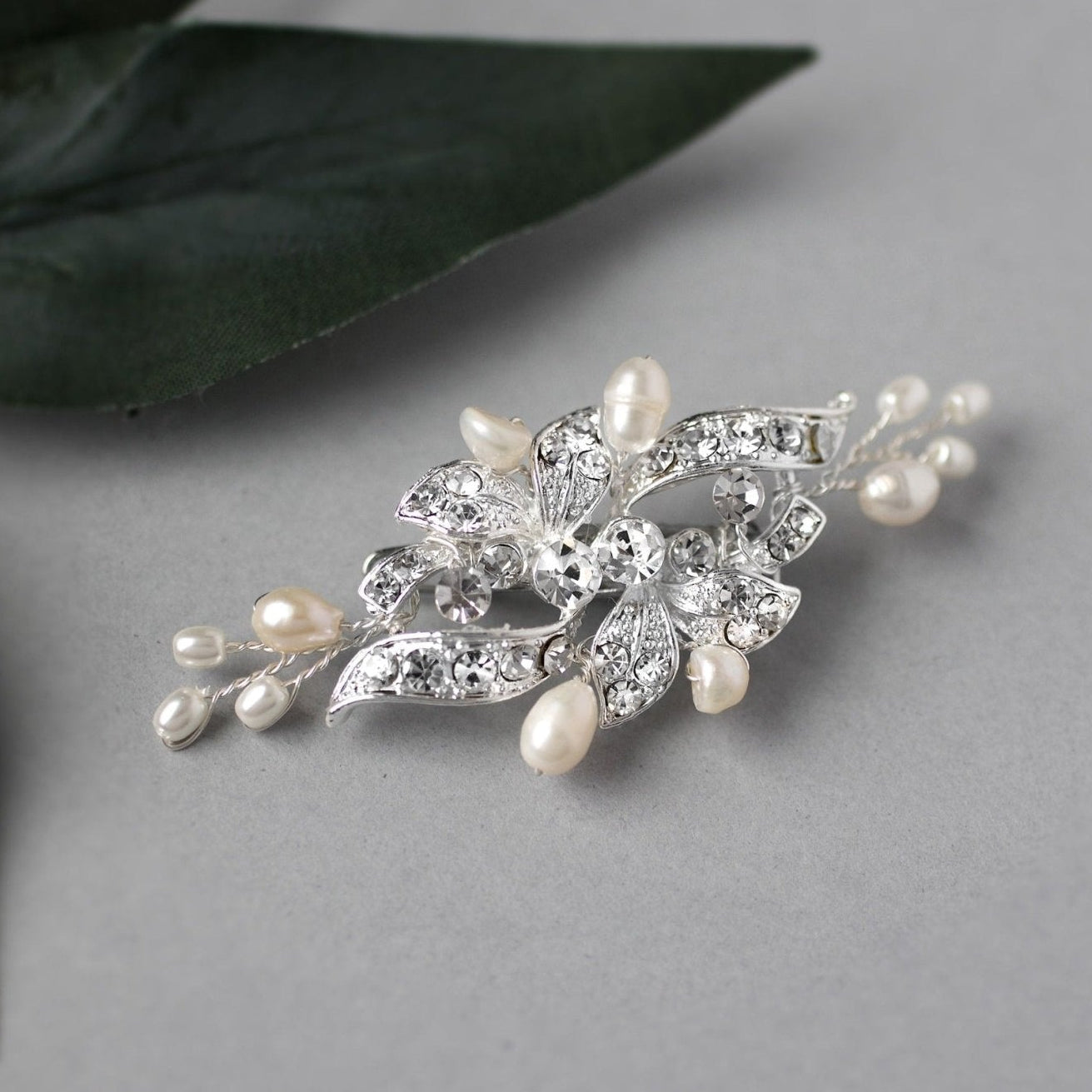 Small Crystal and Pearl Floral Hair Clip - Hair Clips - Cassandra Lynne