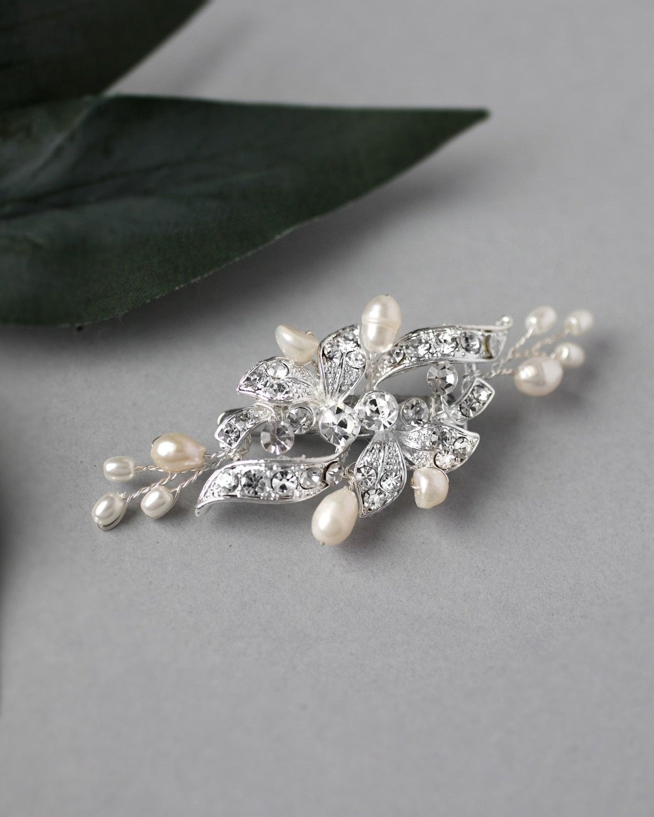 Small Crystal and Pearl Floral Hair Clip - Hair Clips - Cassandra Lynne