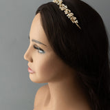 Bridal Tiara of Matte Gold Flowers and Pearls - Tiara - Cassandra Lynne