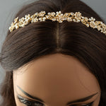 Bridal Tiara of Matte Gold Flowers and Pearls - Tiara - Cassandra Lynne