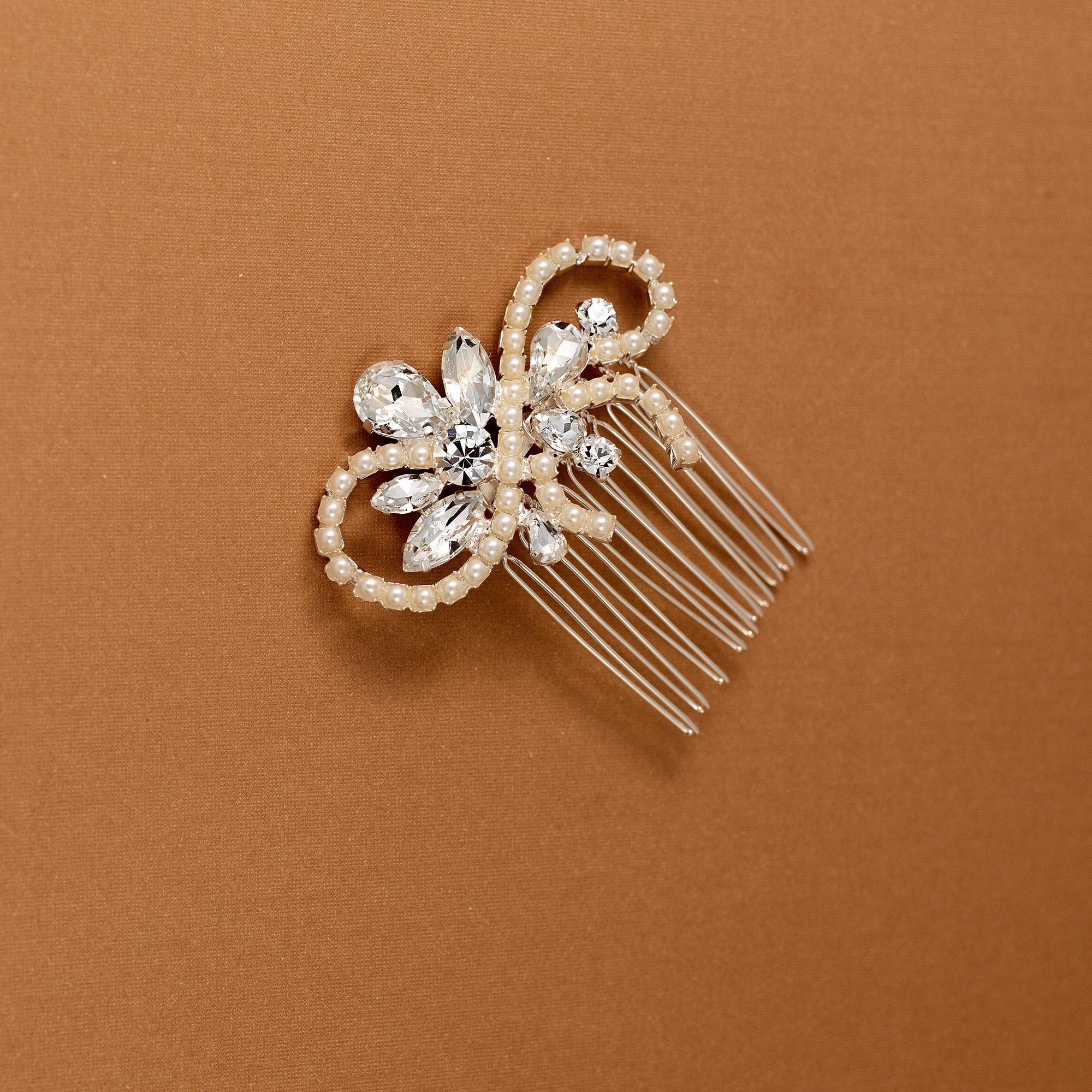 Pearl Swirl Rhinestone Wedding Hair Comb
