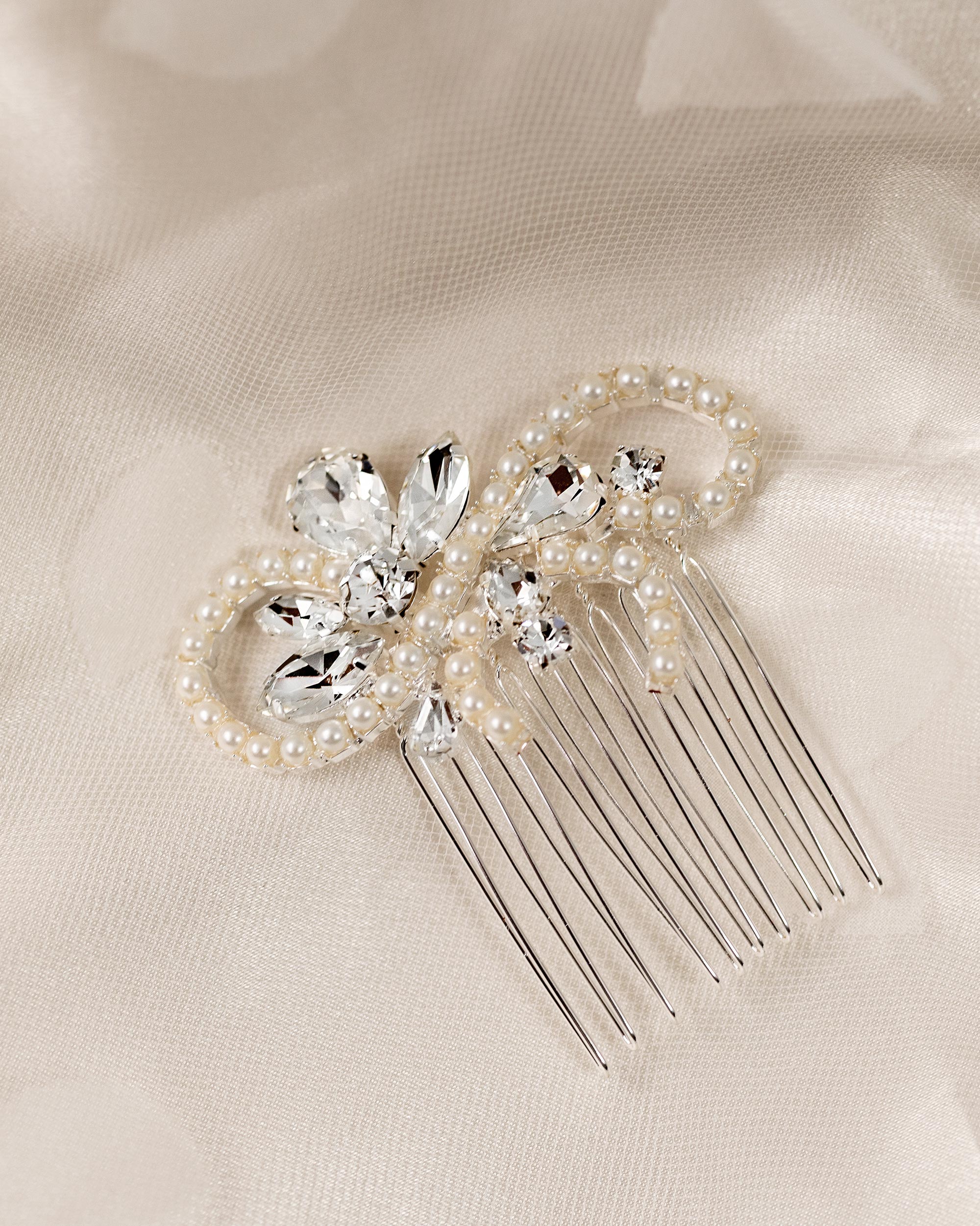 Pearl Swirl Rhinestone Wedding Hair Comb