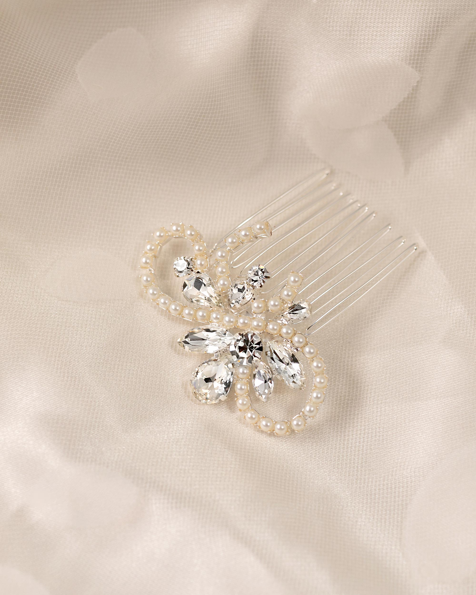 Pearl Swirl Rhinestone Wedding Hair Comb