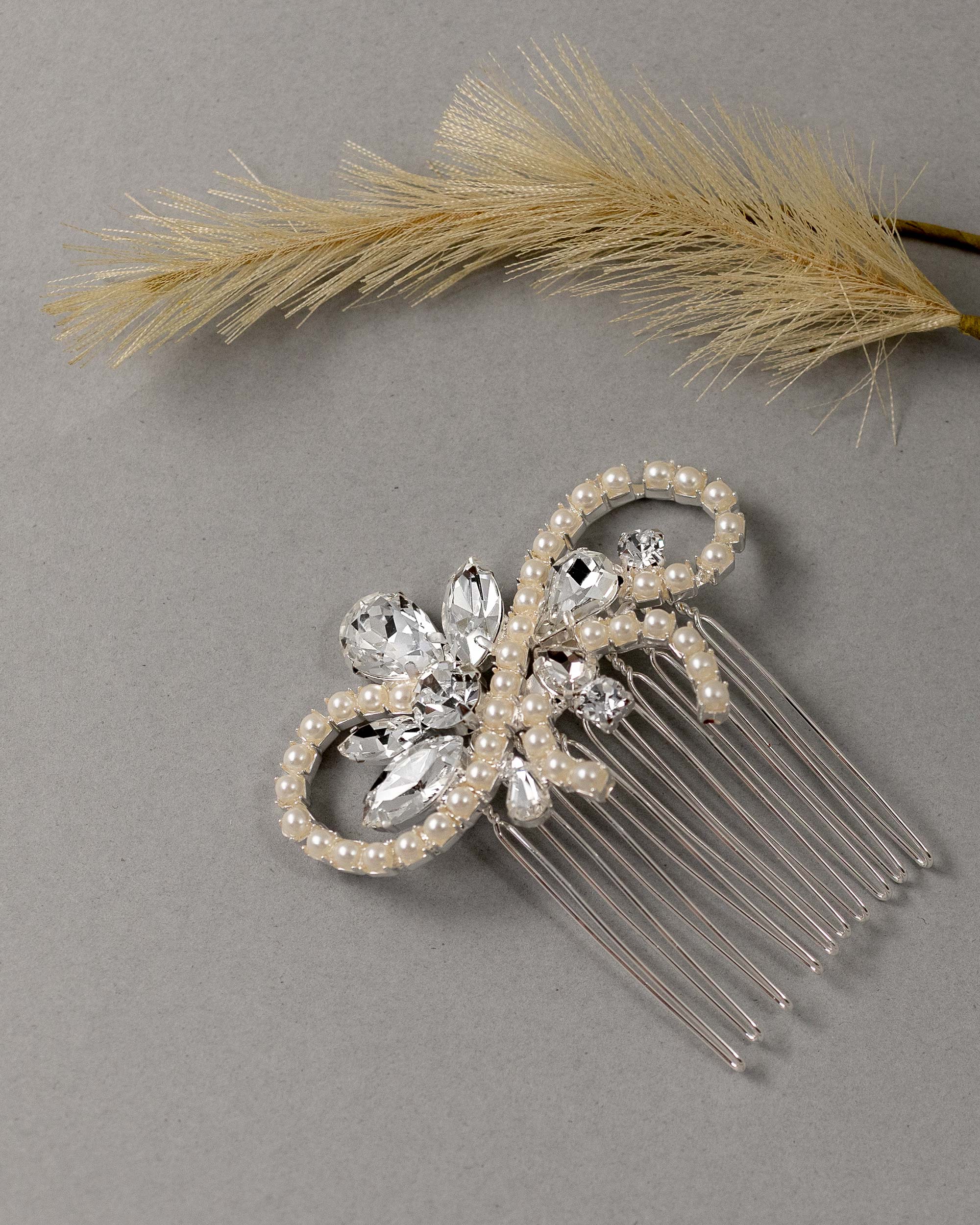 Pearl Swirl Rhinestone Wedding Hair Comb