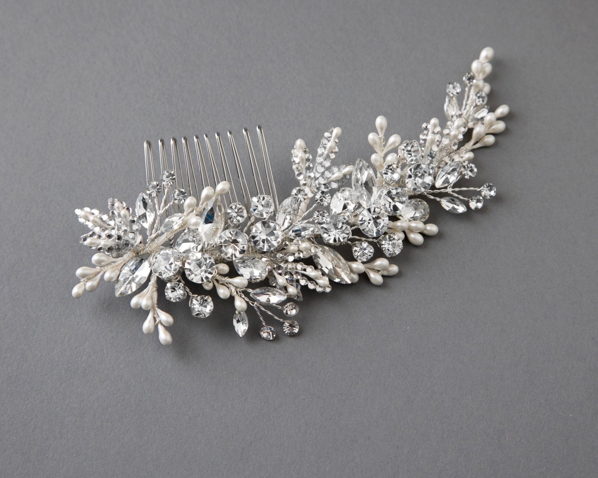 Sparkling Wedding Hair Comb with Pearl Drops - Hair Comb - Cassandra Lynne