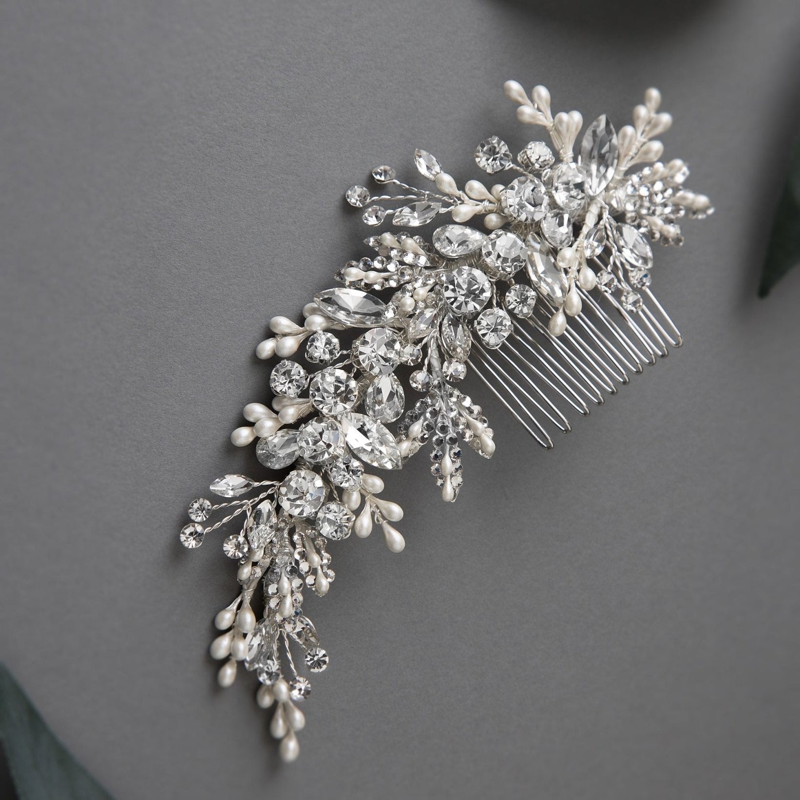 Sparkling Wedding Hair Comb with Pearl Drops - Hair Comb - Cassandra Lynne