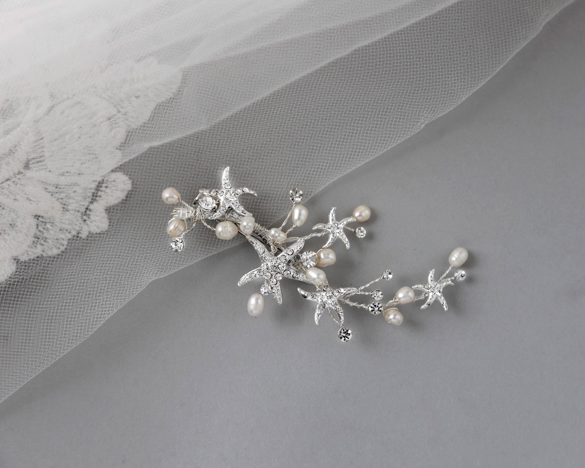 Starfish and Pearl Beach Bride Hair Clip - Hair Clips - Cassandra Lynne
