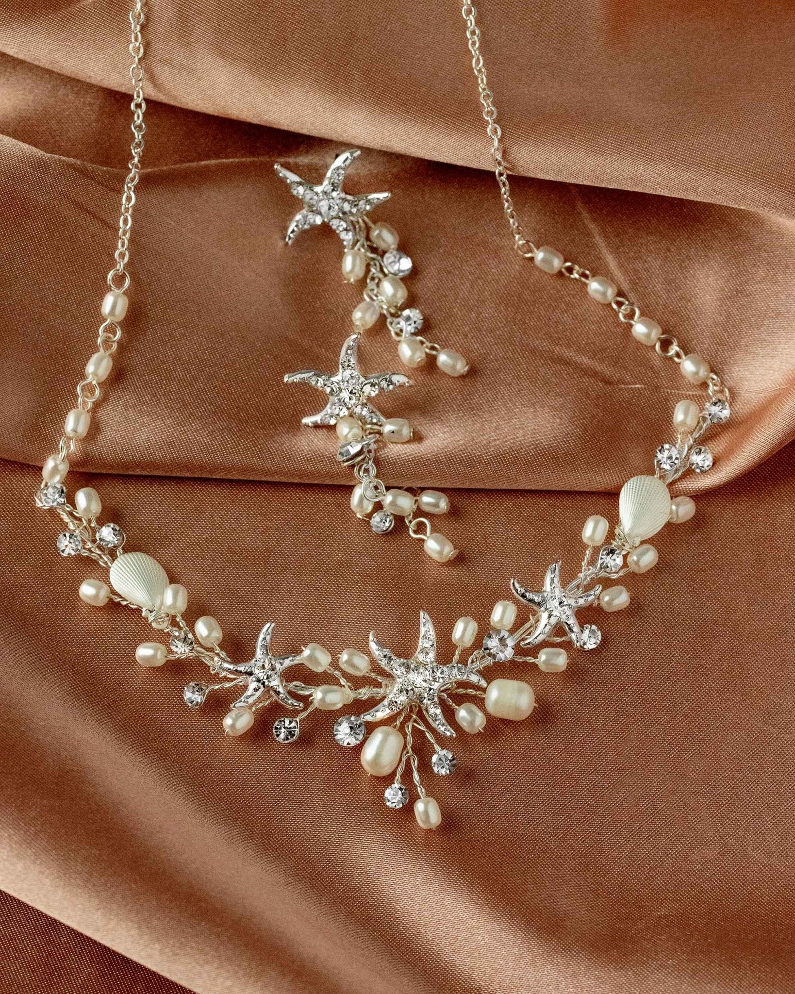 Starfish and Pearl Bridal Necklace Set - Necklace Set - Cassandra Lynne