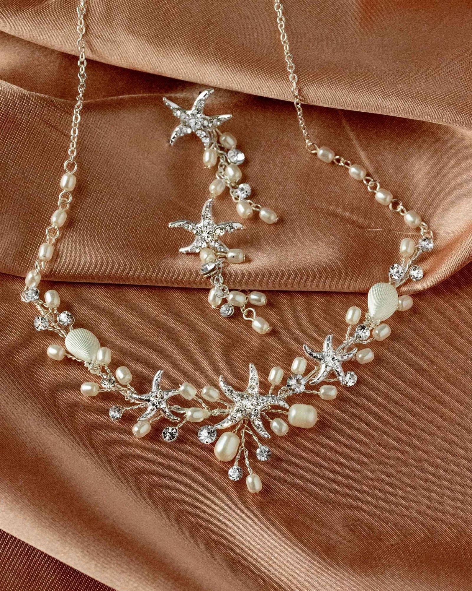 Starfish and Pearl Bridal Necklace Set - Necklace Set - Cassandra Lynne