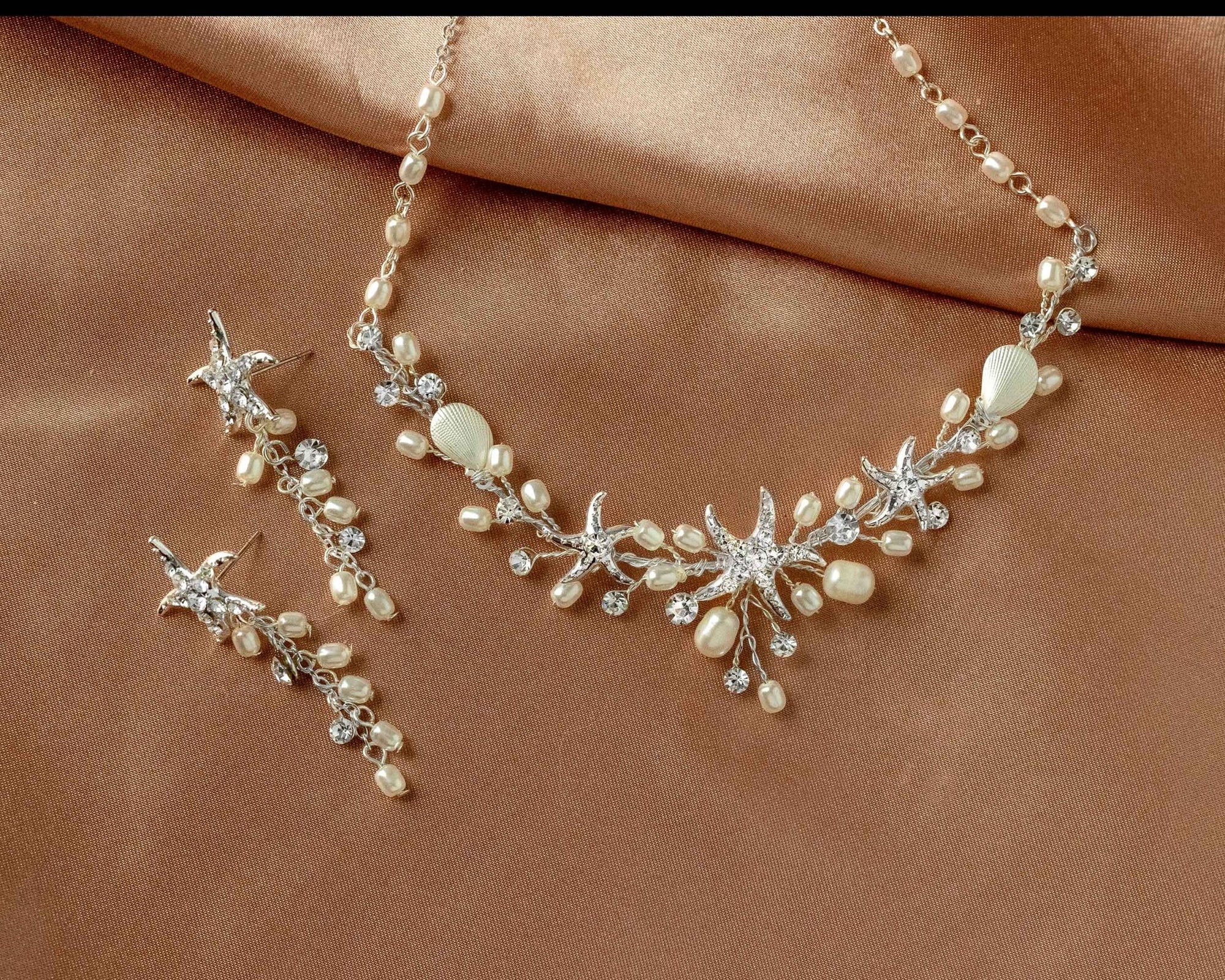 Starfish and Pearl Bridal Necklace Set - Necklace Set - Cassandra Lynne