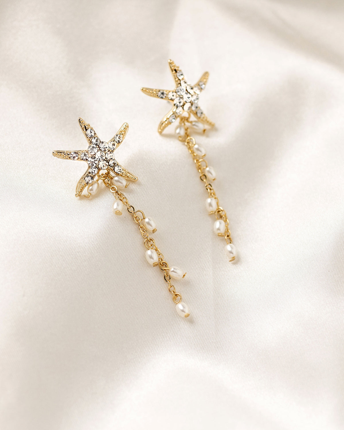 Crystal Starfish Pearl Dangle Earrings Gold - Cassandra Lynne